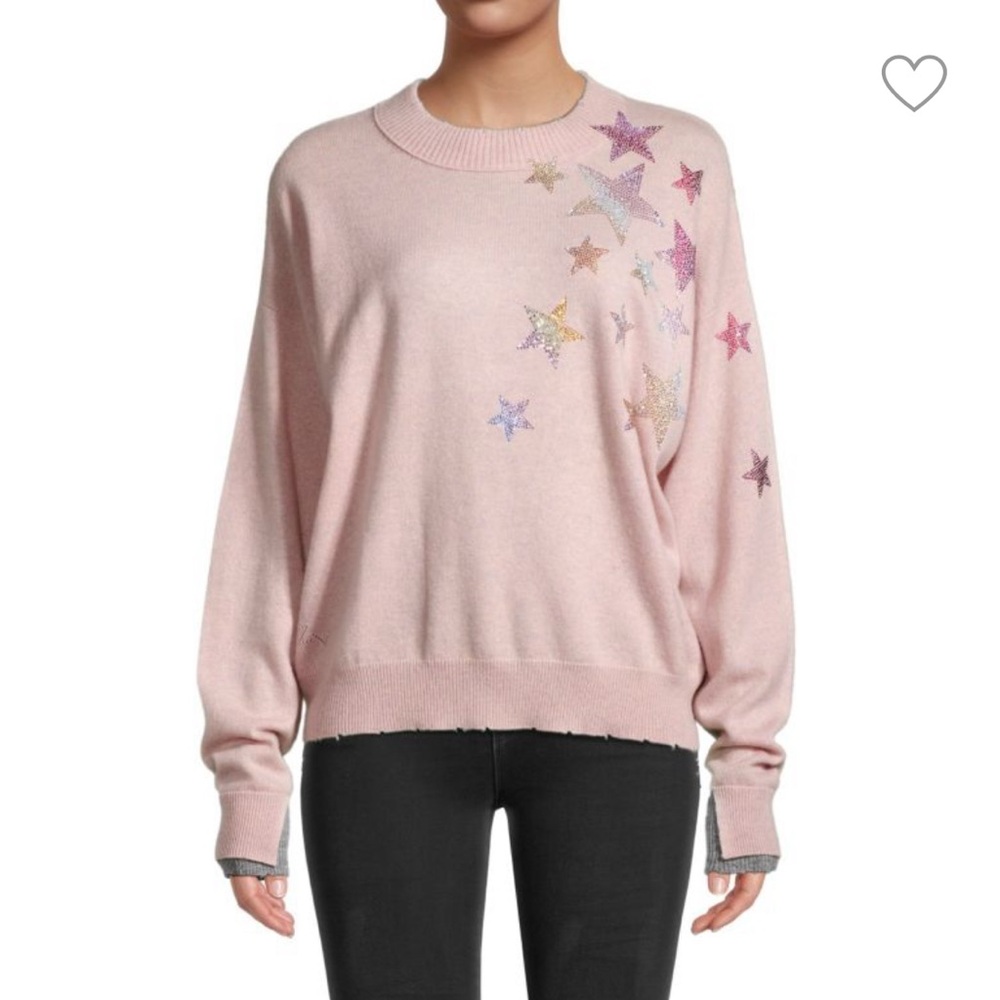 Zadig & Voltaire Pink Crew Neck Sweater with Star Embellishments